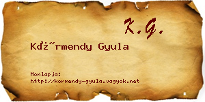 Körmendy Gyula névjegykártya